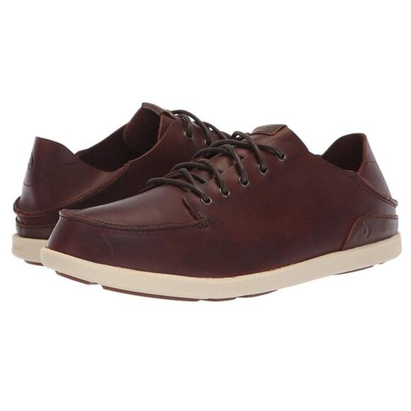 OluKai Nalukai Men's Leather Lace Up Slip On Shoe In Kona Coffee/Tapa Size 8.5 - Picture 1 of 13